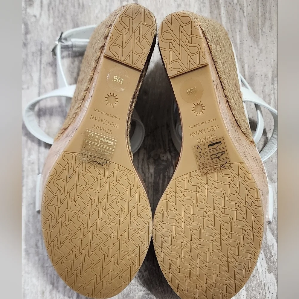 Stuart Weitzman 5050 Wedge Sandal Women's Size 10 White Natural Leather - Picture 14 of 14